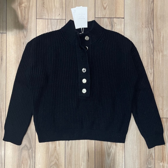 New Sezane Lucas Cotton Wool Jumper Gold Buttons Black Small - Picture 3 of 5